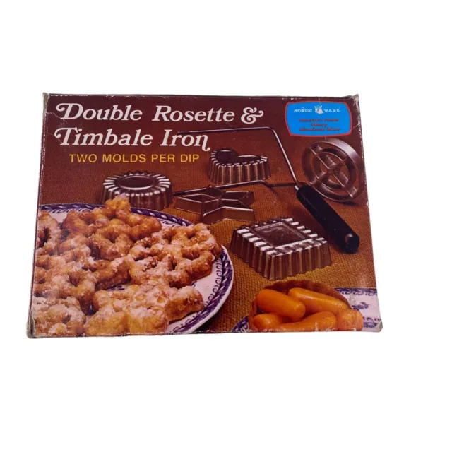 Vintage Nordic Ware Double Rosette & Timbale Iron w/4 Molds Original Box Recipes