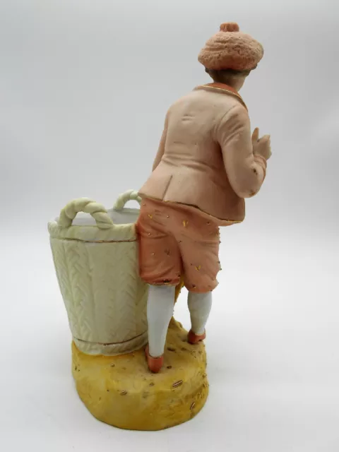 Superbe Figurine Vide Poche Jeune Homme Au Panier " En Biscuit Allemand 3