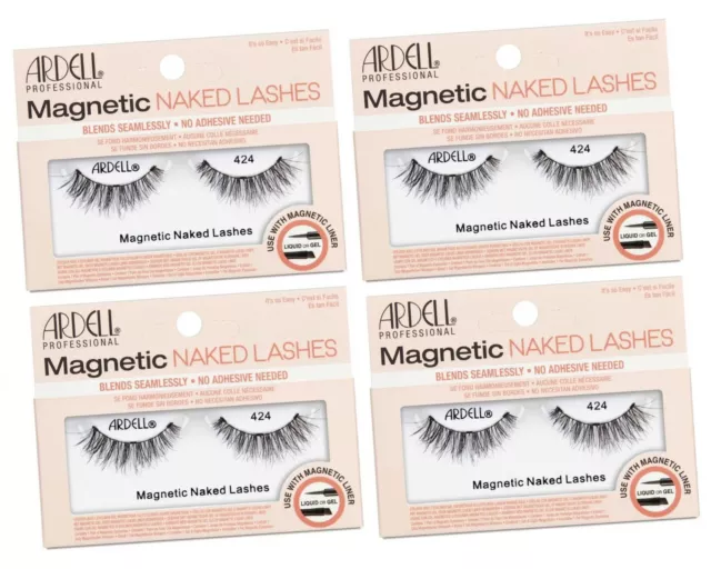 Ardell False Eyelashes - Magnetic Strip Lashes - Naked Lashes #424 ( Pack of 4 )