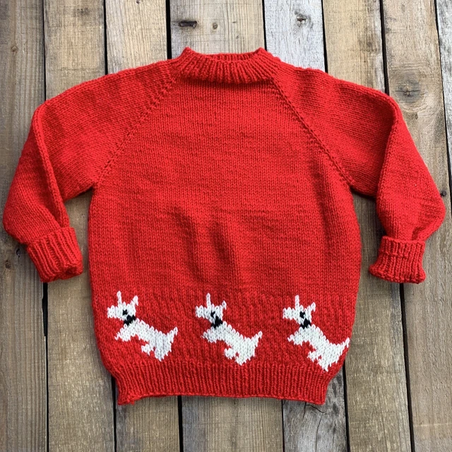 Vintage Knit Sweater Youth Size S ? Dog Puppy Red