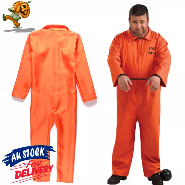 Overalls Fancy Dress Uniform Prisoner Convict Costume Halloween Men Jumpsuit