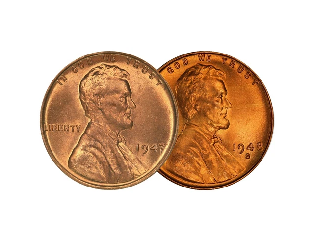 1947 P & 1948 S Lincoln Wheat Cent Choice BU 1c Brilliant Uncirculated - 2 Set