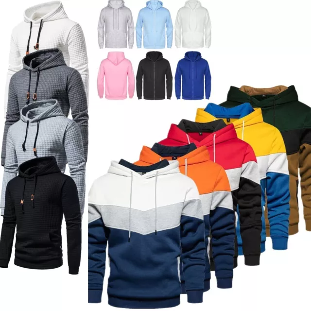 Mens Hooded Sweatshirt Casual Long Sleeve Hoodie Pullover Tops with Pocket