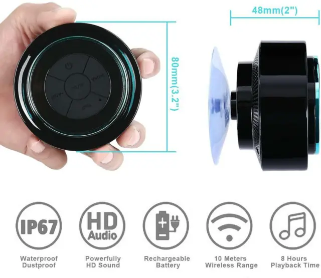 Bluetooth Shower Speakers, HAISSKY Portable Wireless Waterproof Speaker with FM 2
