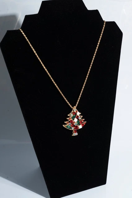 Betsey Johnson Bling Colorful Crystal Christmas Tree Pendant Sweater Necklace