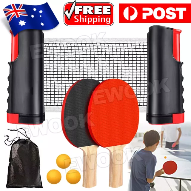 Instant Table Tennis Kit Ping Pong Set Retractable Net Rack + 2 Bats + 3 Balls