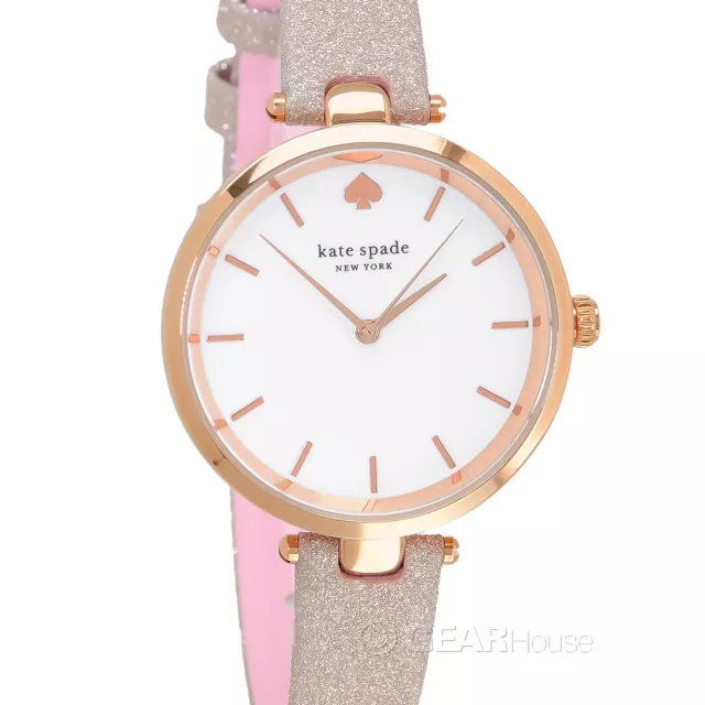Kate Spade NY Womens Holland Rose Gold Watch, White Dial, Sparkle Leather Band
