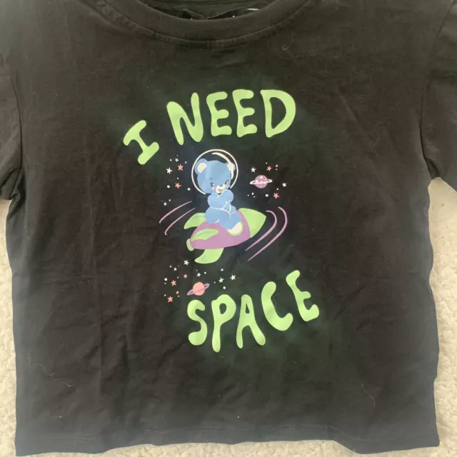 Motel Women’s “I Need Space” Black Crop Top Shrunk Tee Size Extra Small NEW 2