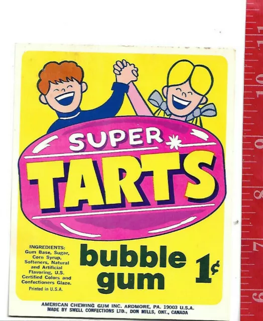 Vintage vending machine display Super Tarts 1c bubble gum card
