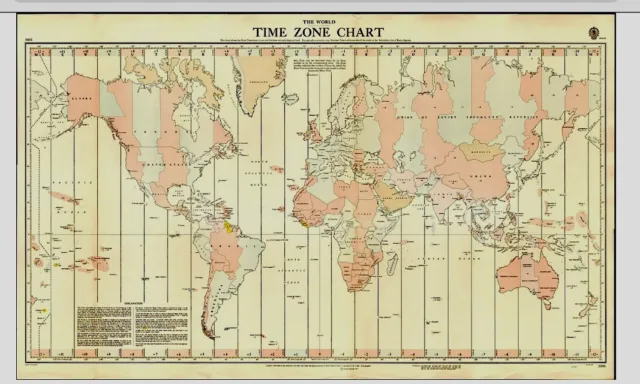 VINTAGE ADMIRALTY CHART No.5006. TIME ZONE CHART, THE WORLD, 1962 Edition.