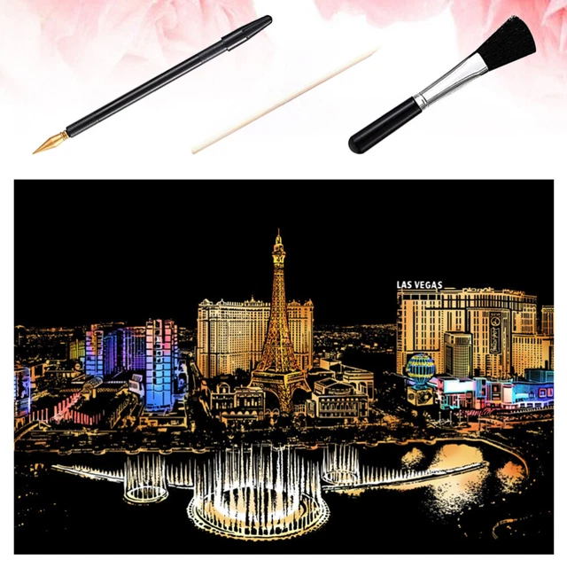 1 juego de Scratch Paper Night View Scratchboard DIY Scratch Picture Set para