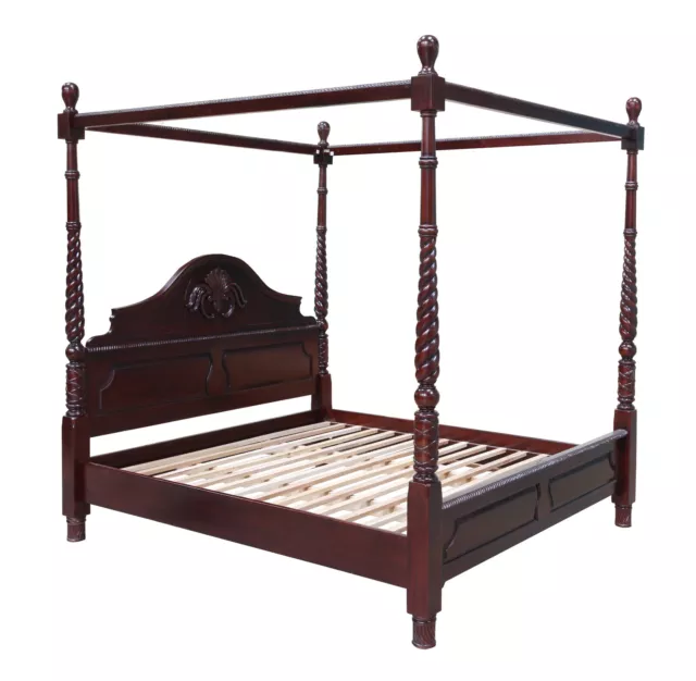 Solid Mahogany Victorian King Canopy Bed Antique Style Bedroom Furniture 3