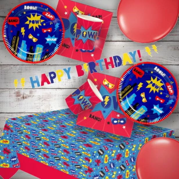 Superhero Cartoon Party Supplies Decorations Balloons Tableware Banners