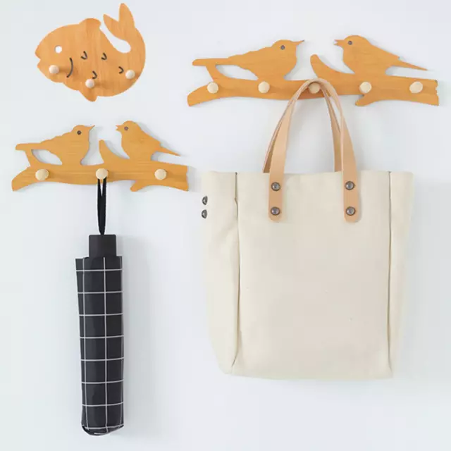 Entryway Hanger Wall Mounted Hooks Wooden Rack Coat Hat Towel Bathroo