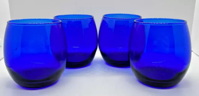 Handblown Cobalt Blue Glass Tumblers Stemless Set of 4 3.5" Height