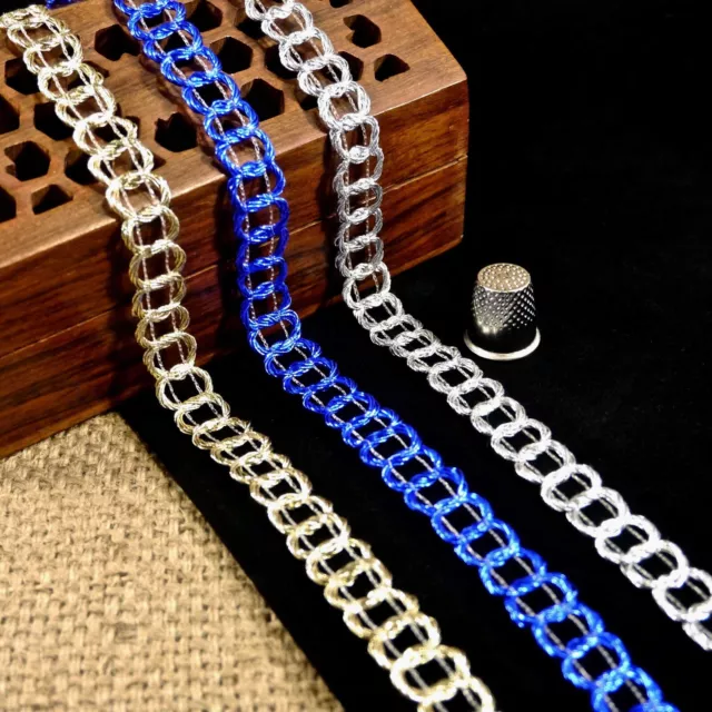 Asian/Indian Silver/Gold/Blue Metallic Chain Gimp Braid Trim MA607