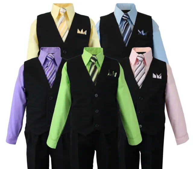 Formal Boys Pinstripe Vest Suit Set with Dress Shirt, Tie, Vest and Pants 2T-14