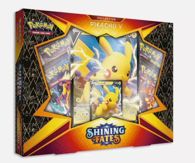 Pokemon Shining Fates Pikachu V Collection Box - 4 Booster Packs + 2 Promo Cards