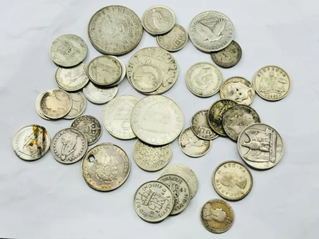 Old british and foreign silver coins approx. 109 grams