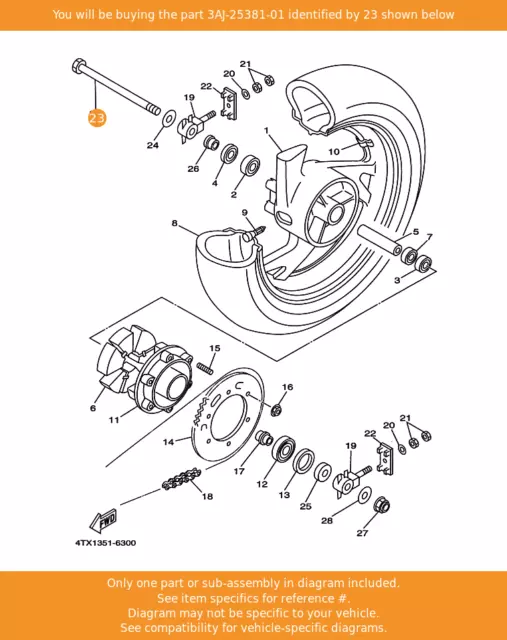 YAMAHA Axle, Wheel, 3AJ-25381-01 OEM TDM850 XT600E MT03 XT660R