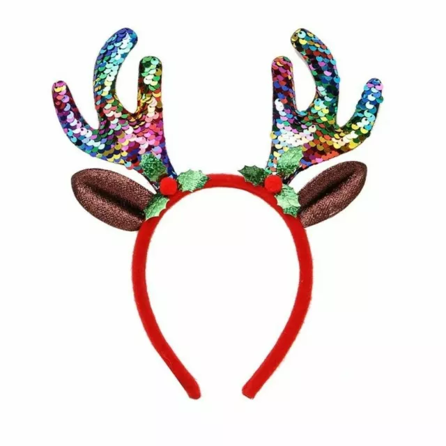 Kids Adult Christmas Headbopper Headband Reindeer Antlers Sequin Fancy Dress UK