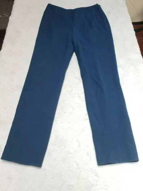 AKRIS Women Size 4 High Rise Straight Leg Stretch Side Zip Ankle Pants Navy Blue