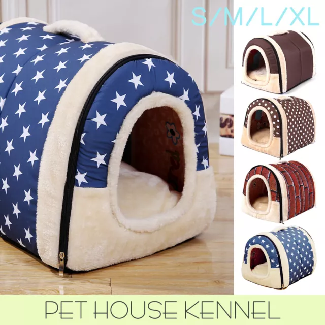 Pet Dog Cat House Kennel Soft Igloo Bed Cave Puppy Doggy Warm Cushion Beds Fold