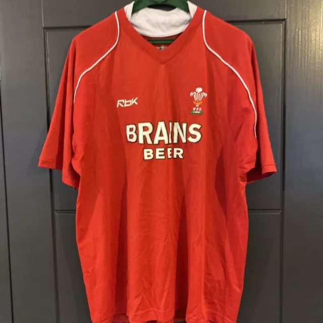 Reebok Red Welsh Rugby Jersey - Uk Size Large - Brains Beer Wru Wales