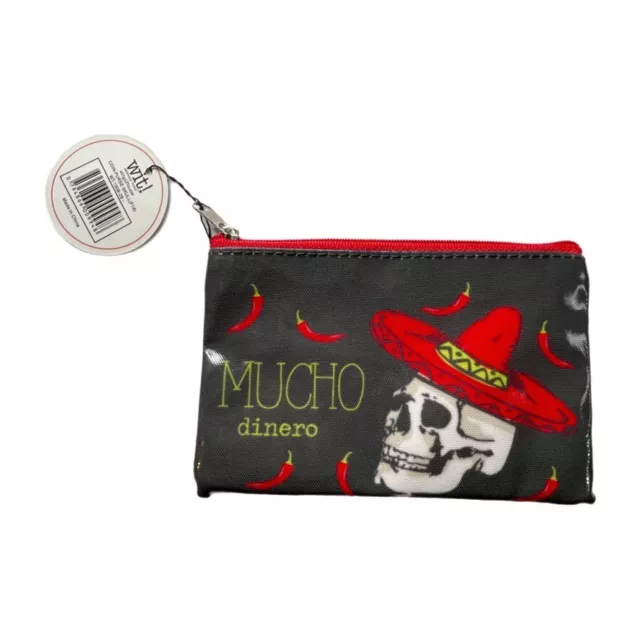 Mucho Dinero Skull Hat Red Black Hot Pepper Change Purse By WIT! Zipper