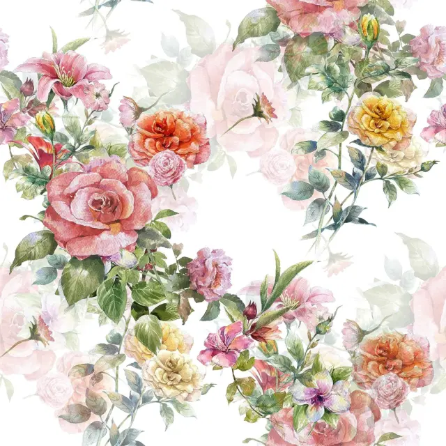 Vintage Floral Wallpaper Peel and Stick Wallpaper Blooming Yellow Pink Rose C...