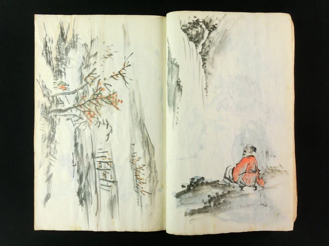 JAPANESE PAINTING Sketch Book Hand painted Flower Tree Landscape Bird b414