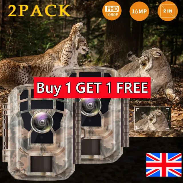 2PACK Campark Mini Trail Camera Hunting Game 16MP 1080P Scouting Night Vision