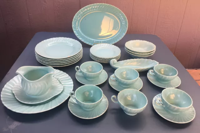 29 Pieces FRANCISCAN CORONADO Aqua Blue Swirl Dinner, Luncheon, Bread, Cereal