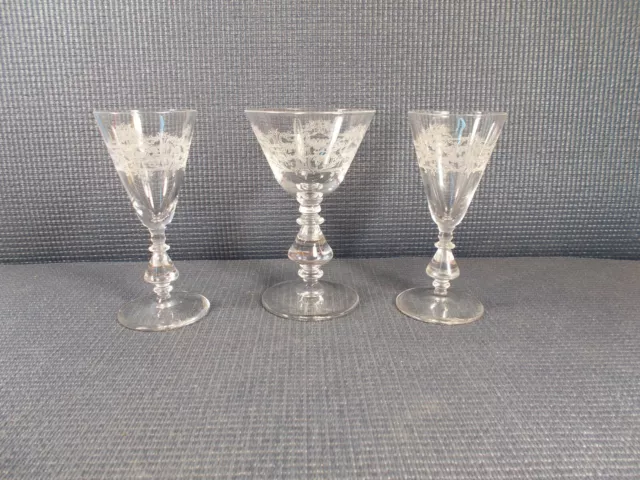 Bryce Crystal 896-1 Etched Urn Design 2 Sherry 4 5/8" & 1 Liquor Cocktail 4 3/4"