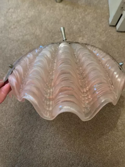 Art Deco clam shell glass ceiling light shade pink vintage 1930's retro original