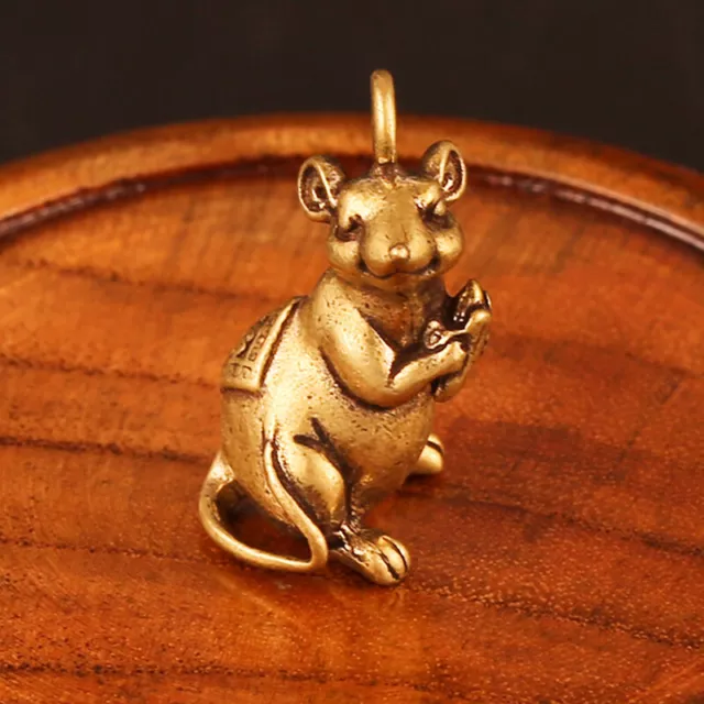 Brass Mouse Rat Ornament Pendant Figurine Statue Lucky Feng Shui Gift Decor