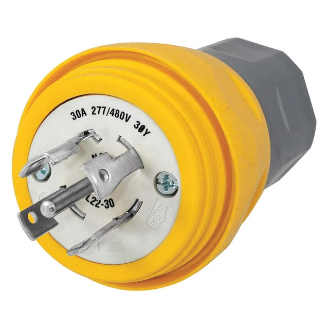 HUBBELL HBL28W82 WT Plug,L22-30P,30A,277/480VAC,Yellow