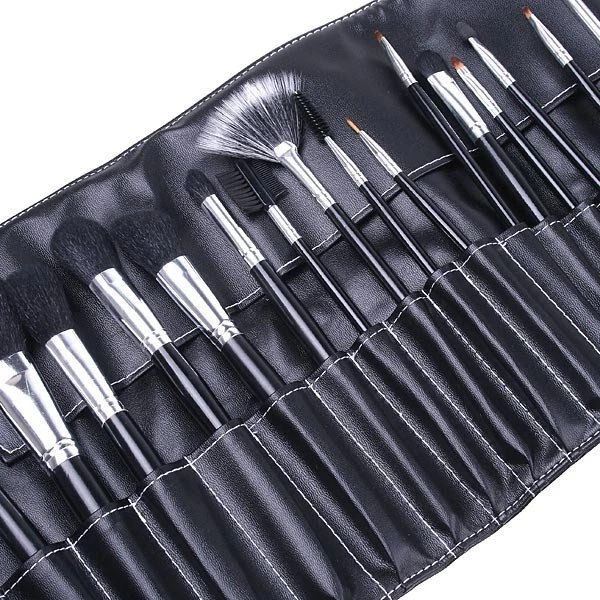 Set 24 Pennelli Per Trucco Cosmetica Make Up Ombretto Fard Con Custodia Borsa