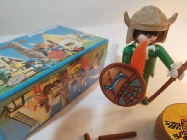 Set Playmobil Vintage Western Indiens 3328 De 1985 - Sorcier, Tambour, Bouclier, Occasion
