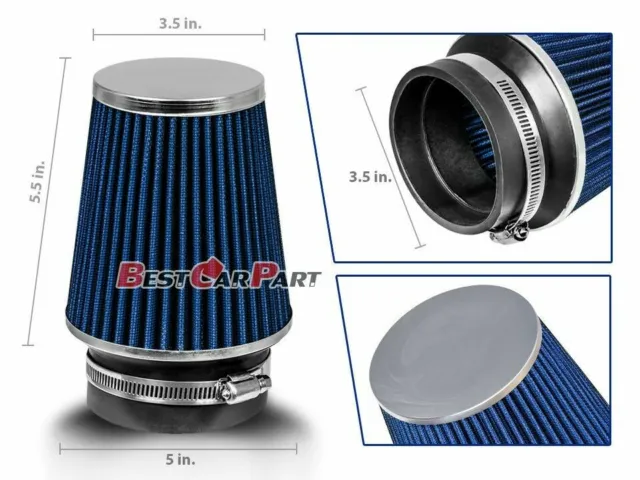 BLUE 3.5" 89mm Inlet Narrow Air Intake Cone Replacement Quality Dry Air Filter