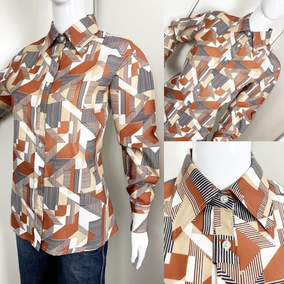 VINTAGE 60s 70s Rosso Arancione Blue Cross-Tratteggio GEOMETRICA FIOCCO PUGNALE colletto della camicia 10 