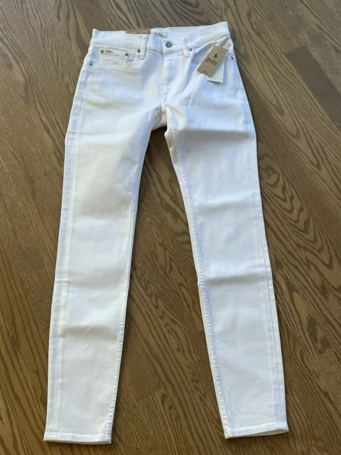 Polo Ralph Lauren Size 26 Tompkins Skinny Mid Rise Ankle Jeans White NWT $168