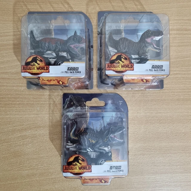 JURASSIC WORLD DOMINION Zoom Riders TRex Indoraptor & Carnotaurus Pull