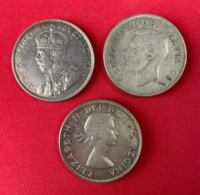 Three Circulated Canada Silver Dollars, 3 Types 1936, 1952, 1953 3
