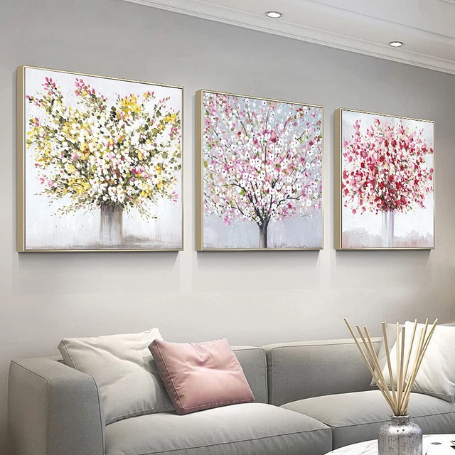 3 Piece Flowers Canvas Wall Art for Girl'S Bedroom,Framed Floral Oil Painting fo