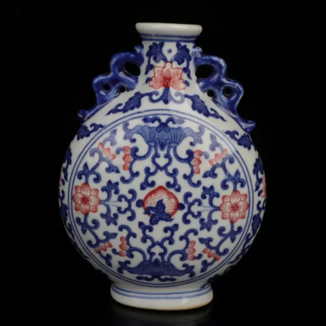 Collect China old Blue white porcelain glaze hand painting flower flat bottle