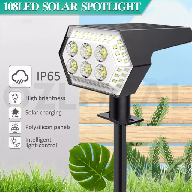 108 LED Solar Spot Lights Landscape Garden Outdoor Pathway Lawn Fence Spotlight