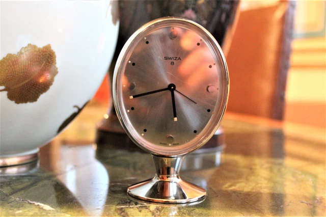 Orologio Sveglia Swiza 8 Giorni Funzionamento Meccanico Metallo Cromato Tipo