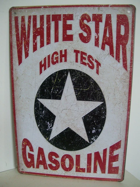 Retro Vintage White Star High Test Gasoline Tin Sign Garage Mancave Shed