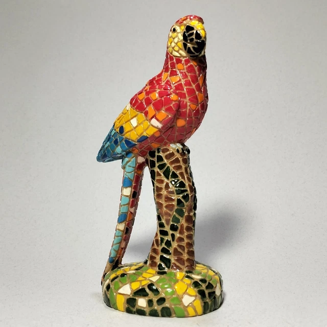 PAPPAGALLO ARA IN MOSAICO ORIGINE "SPAGNA" IN STILE BARCINO 14x7x6 CM 165 GR